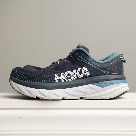 Hoka One One Bondi 7 Wide Mens 9 EE Wide Athletic Running Shoes Blue - Picture 3 of 6